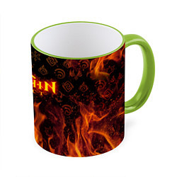 Кружка 3D GENSHIN IMPACT FIRE SYMBOL ОГНЕННАЯ СТИХИЯ, цвет: 3D-светло-зеленый кант