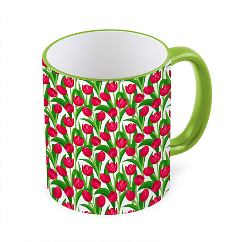 Кружка цветная Весенние Тюльпаны / 3D-Светло-зеленый кант – фото 1