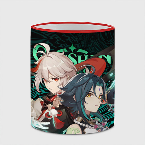Кружка цветная КАЗУХА И СЯО XIAO AND KAZUHA GENSHIN / 3D-Красный кант – фото 2