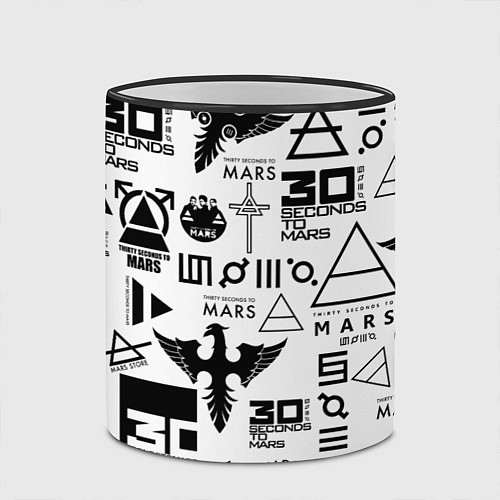 Кружка цветная 30 Seconds to Mars паттерн / 3D-Черный кант – фото 2