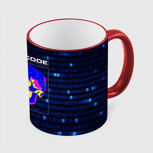 Кружка цветная Error code: Hacker Хакер программист / 3D-Красный кант – фото 1