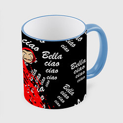 Кружка 3D La Casa de Papel bum bum ciao, цвет: 3D-небесно-голубой кант