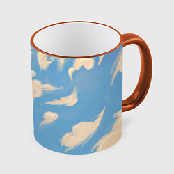 Кружка 3D Рисунок голубого неба с облаками маслом, цвет: 3D-оранжевый кант