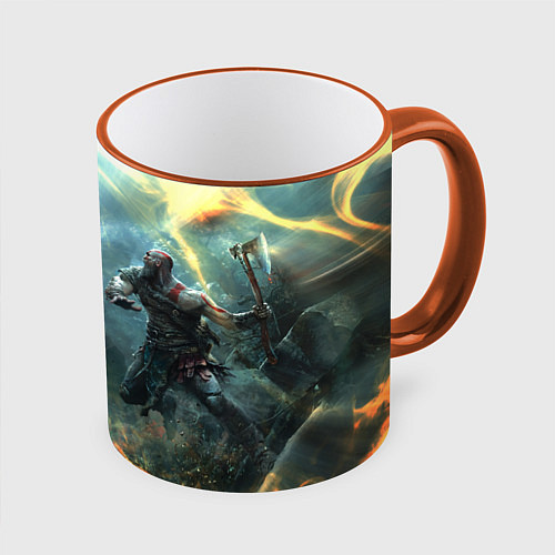 Кружка цветная God of War Fighting / 3D-Оранжевый кант – фото 1