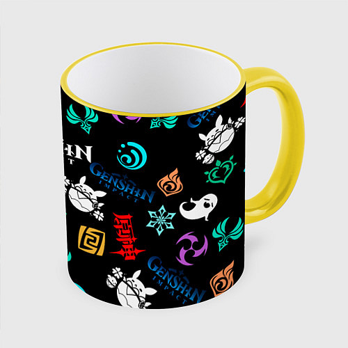 Кружка цветная Электро стихия Геншин / 3D-Желтый кант – фото 1