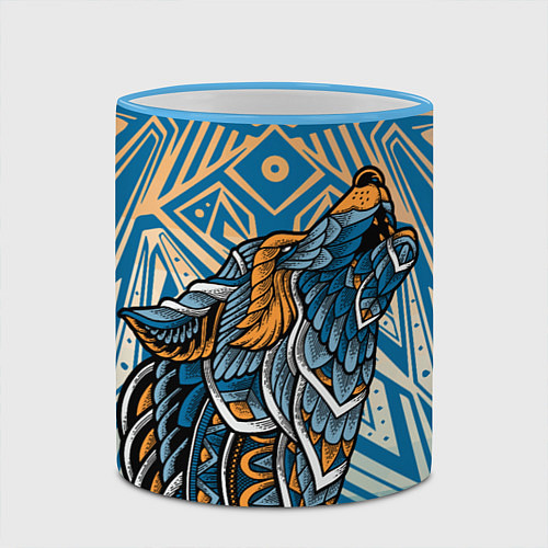 Кружка цветная Синий волк в графике / 3D-Небесно-голубой кант – фото 2