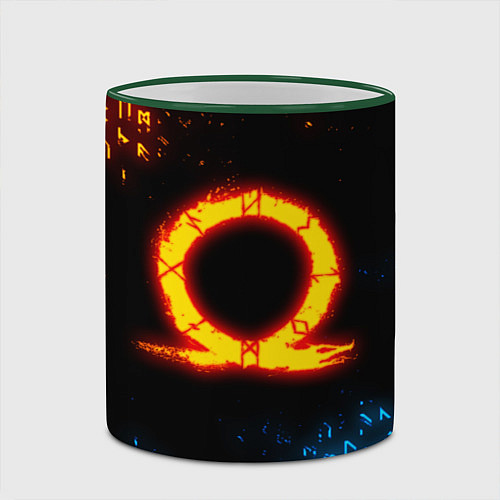 Кружка цветная GOD OF WAR CRATOS FIRE SYMBOL RUNE / 3D-Зеленый кант – фото 2