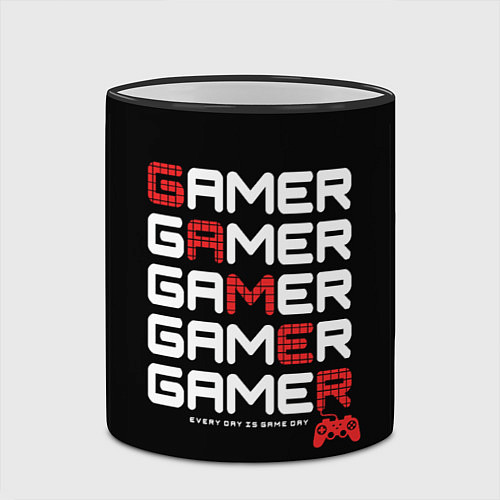 Кружка цветная GAMER - GAMER - GAMER / 3D-Черный кант – фото 2