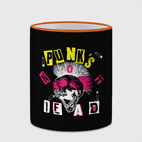 Кружка цветная PUNKS NOT DEAD ирокез, булавки, череп / 3D-Оранжевый кант – фото 2