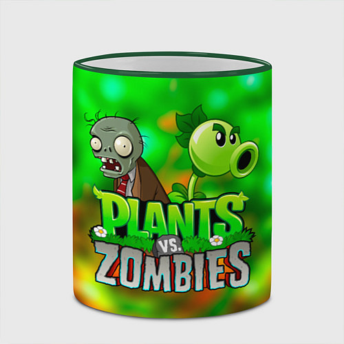 Кружка цветная Plants vs Zombies горохострел и зомби / 3D-Зеленый кант – фото 2