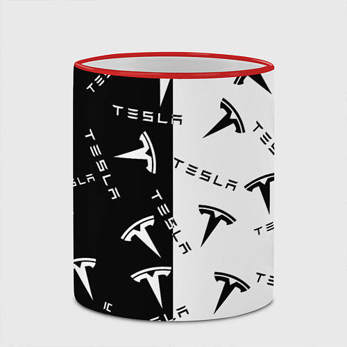 Кружка цветная Tesla Black & White / 3D-Красный кант – фото 2