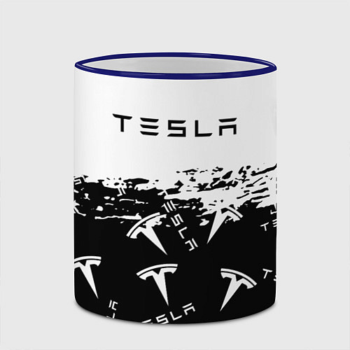 Кружка цветная Tesla - Black & White / 3D-Синий кант – фото 2