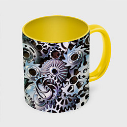 Кружка 3D Стимпанк шестеренки Steampunk, цвет: 3D-белый + желтый