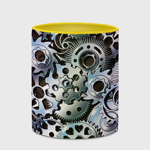 Кружка цветная Стимпанк шестеренки Steampunk / 3D-Белый + желтый – фото 2