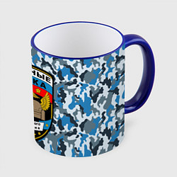 Кружка 3D Диванные Войска камуфляж, цвет: 3D-синий кант