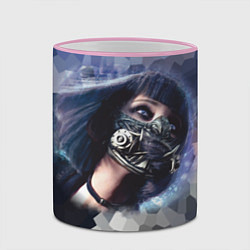 Кружка 3D Девушка в кибер-маске, цвет: 3D-розовый кант — фото 2