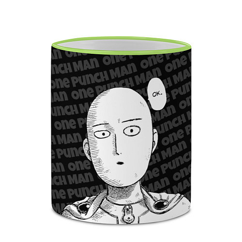 Кружка цветная One Punch Man - Сайтама Ванпанчмен / 3D-Светло-зеленый кант – фото 2