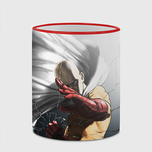 Кружка цветная One Punch Man - Сайтама / 3D-Красный кант – фото 2