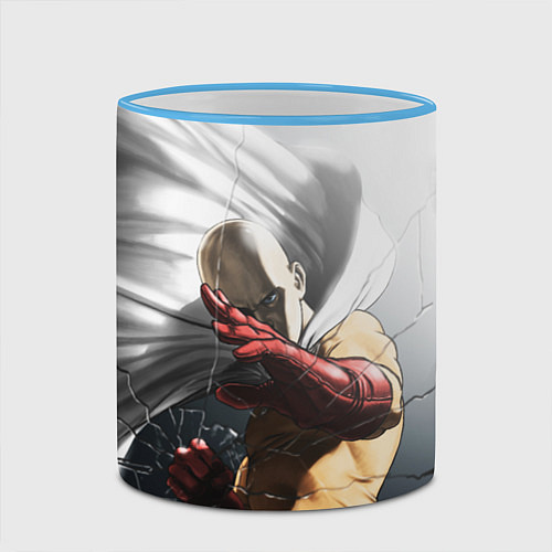 Кружка цветная One Punch Man - Сайтама / 3D-Небесно-голубой кант – фото 2