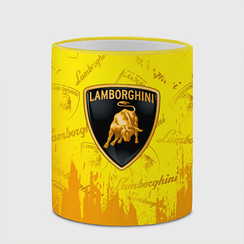 Кружка цветная Lamborghini pattern gold / 3D-Желтый кант – фото 2