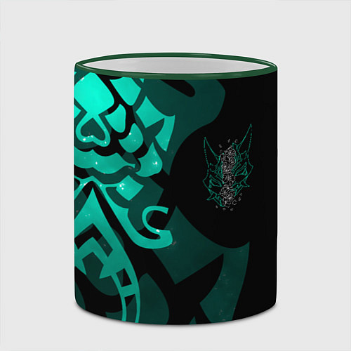 Кружка цветная МАСКА И ТАТУИРОВКА СЯО XIAO ГЕНШИН / 3D-Зеленый кант – фото 2