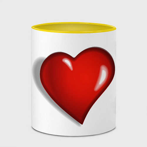 Кружка цветная Сердце большое мультяшное / 3D-Белый + желтый – фото 2