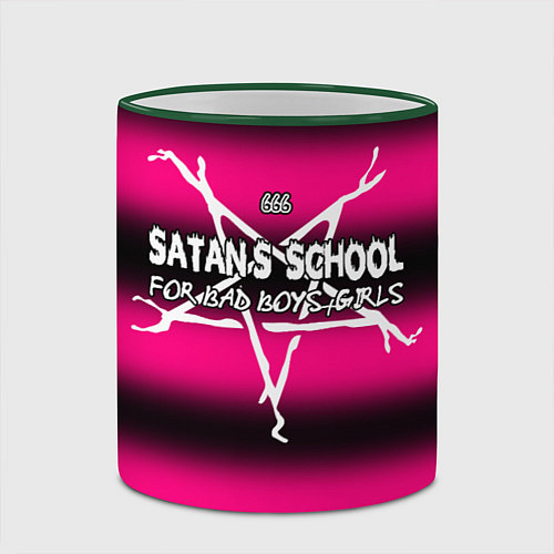 Кружка цветная Satan school for bad boys and girls pink / 3D-Зеленый кант – фото 2