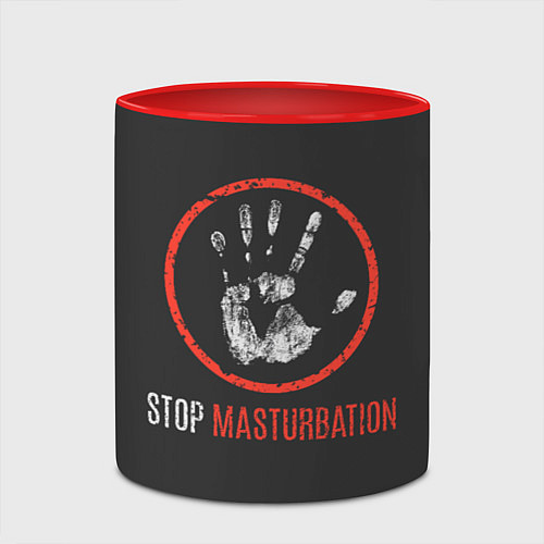 Кружка цветная STOP MASTURBATION / 3D-Белый + красный – фото 2