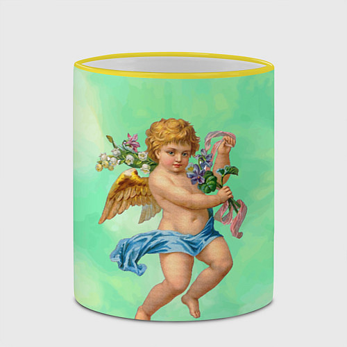 Кружка цветная Ангел Святой / 3D-Желтый кант – фото 2