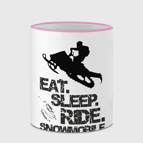 Кружка цветная EAT SLEEP RIDE SNOWMOBILE / 3D-Розовый кант – фото 2