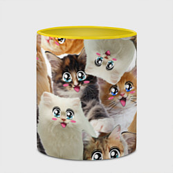 Кружка 3D Много кошек с большими анимэ глазами, цвет: 3D-белый + желтый — фото 2