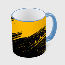 Кружка 3D Black and yellow grunge, цвет: 3D-небесно-голубой кант