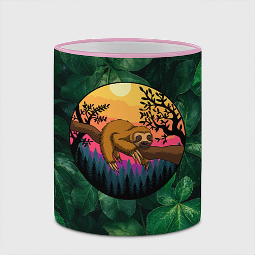 Кружка цветная Ленивец спит на ветке / 3D-Розовый кант – фото 2