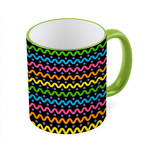 Кружка цветная Разноцветные волнистые линии / 3D-Светло-зеленый кант – фото 1