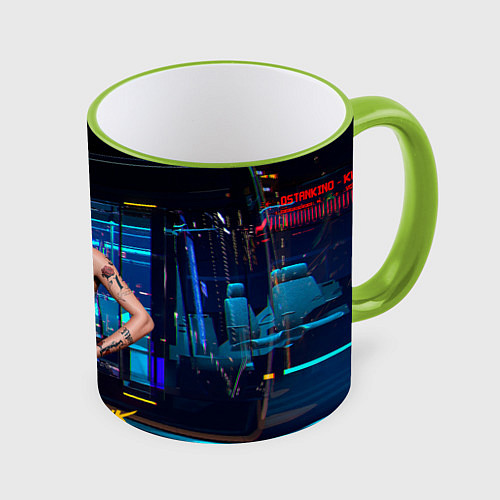 Кружка цветная Judy Джуди Cyberpunk 2077 / 3D-Светло-зеленый кант – фото 1