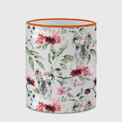 Кружка цветная Ламы и цветы / 3D-Оранжевый кант – фото 2