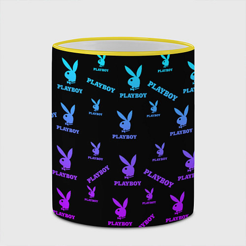 Кружка цветная NEON PLAYBOY ПЛЕЙБОЙ ПАТТЕРН / 3D-Желтый кант – фото 2