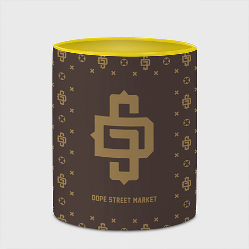 Кружка цветная Узор Monogramm Dope Street Market / 3D-Белый + желтый – фото 2