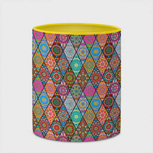 Кружка цветная Мандалы Текстура / 3D-Белый + желтый – фото 2