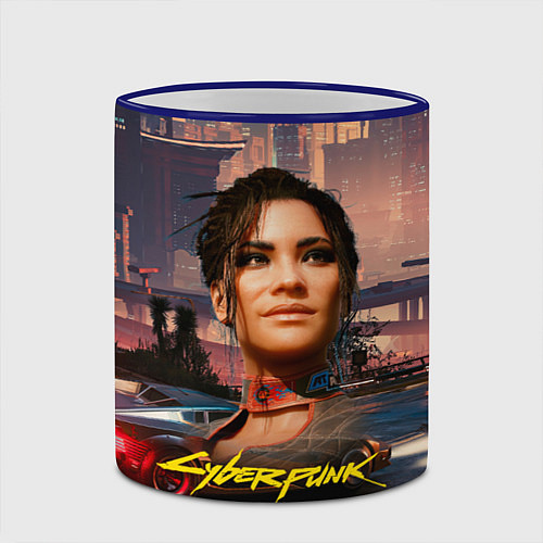 Кружка цветная Panam Панам Cyberpunk 2077 портрет / 3D-Синий кант – фото 2