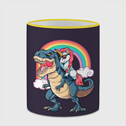 Кружка 3D Модный Единорог На Динозавре, цвет: 3D-желтый кант — фото 2