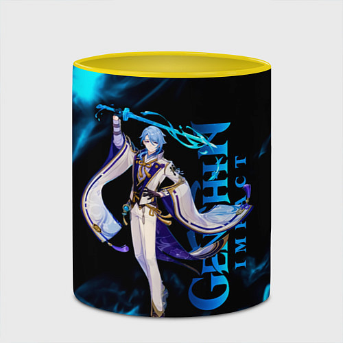 Кружка цветная Kamisato Ayato Камисато Аято / 3D-Белый + желтый – фото 2