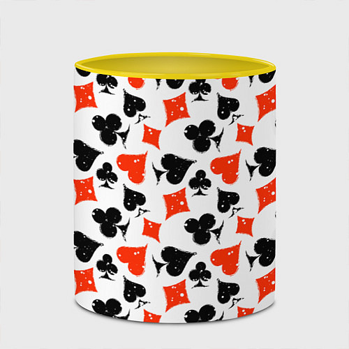 Кружка цветная Пика, Черва, Крестя, Бубна / 3D-Белый + желтый – фото 2