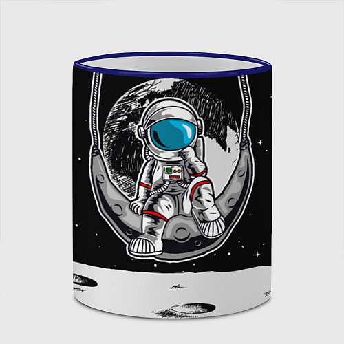 Кружка цветная Космонавт на луне / 3D-Синий кант – фото 2