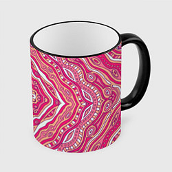 Кружка 3D Абстракция Узор розового цвета, цвет: 3D-черный кант