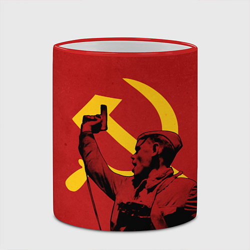 Кружка цветная За родину: Серп и молот / 3D-Красный кант – фото 2