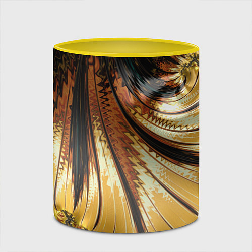 Кружка цветная Черный с золотым фрактал Абстракция / 3D-Белый + желтый – фото 2