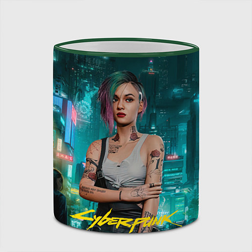 Кружка цветная Judy Cyberpunk 2077 / 3D-Зеленый кант – фото 2