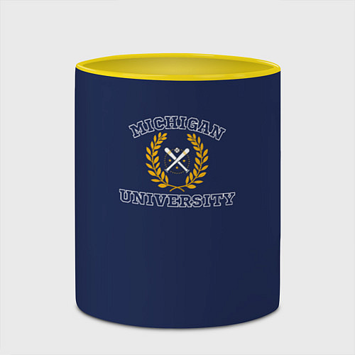 Кружка цветная Michigan University, дизайн в стиле американского / 3D-Белый + желтый – фото 2