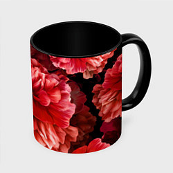 Кружка 3D Цветы Красные Пионы, цвет: 3D-белый + черный
